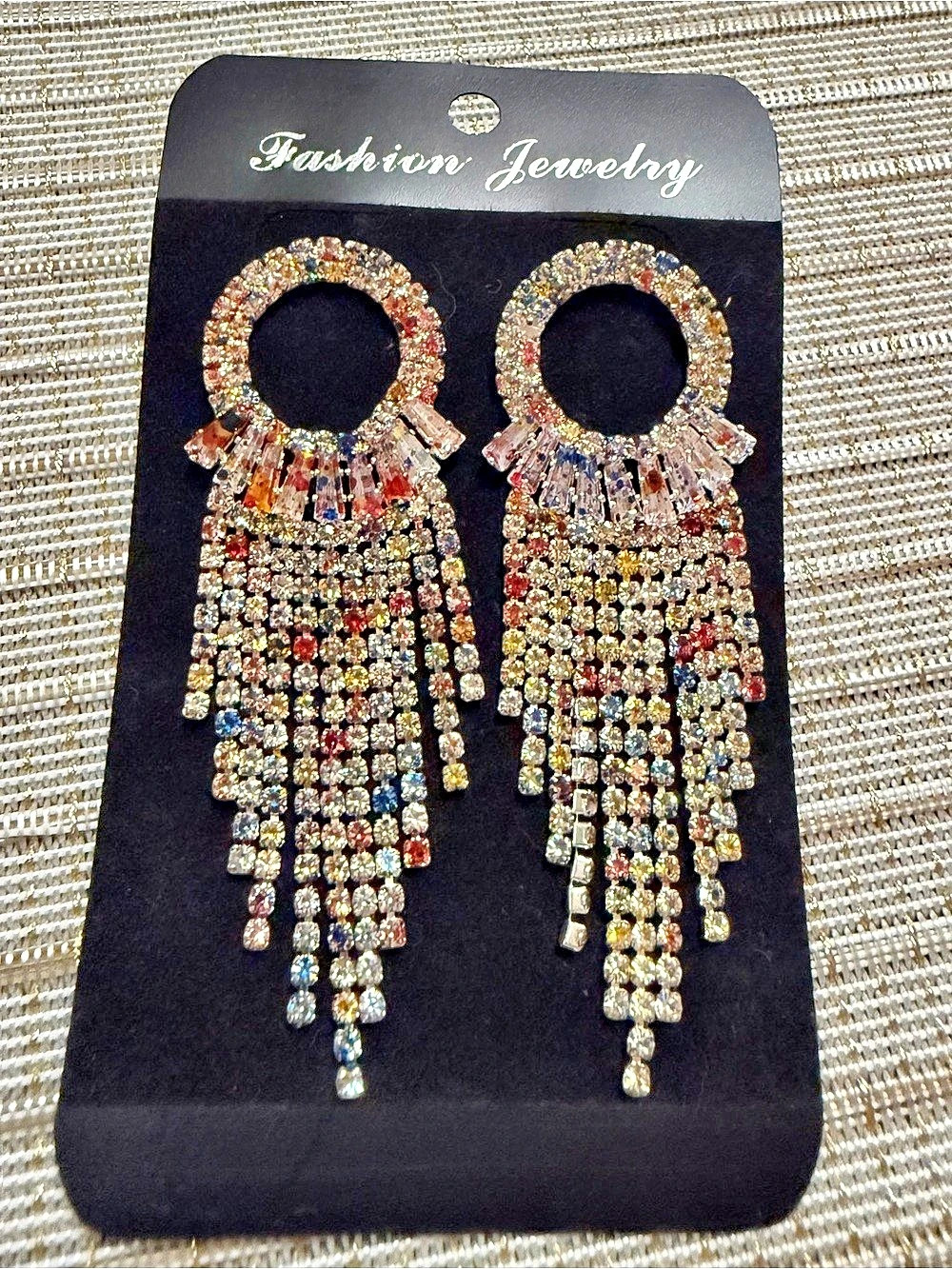 Multicolor Rhinestone Fringe Earrings NWT